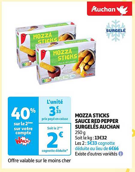 mozza sticks sauce red pepper surgelés auchan