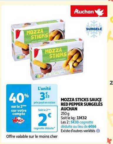 mozza sticks sauce red pepper surgelés auchan