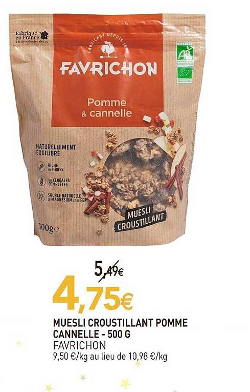 Muesli Croustillant Pomme Cannelle Favrichon - 500 G