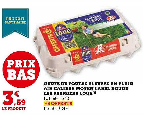 œufs de poules élevées en plein air calibre moyen label rouge les fermiers loué