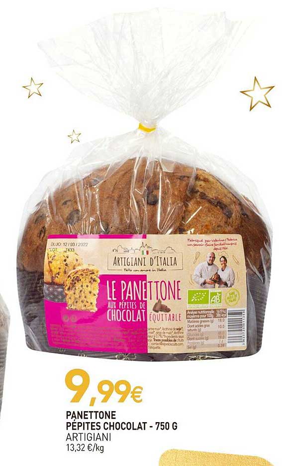 panettone pépites chocolat artigiani - 750 g