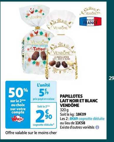 papillotes lait noir et blanc vendôme