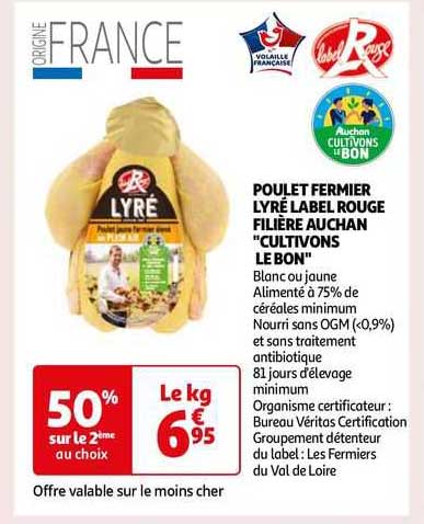 Poulet Fermier Lyré Label Rouge Filière Auchan "cultivons Le Bon"