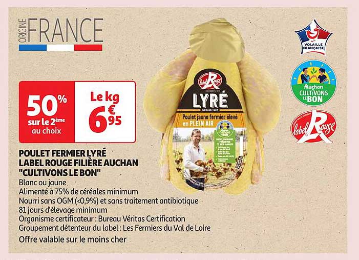 poulet fermier lyré label rouge filière auchan "cultivons le bon"