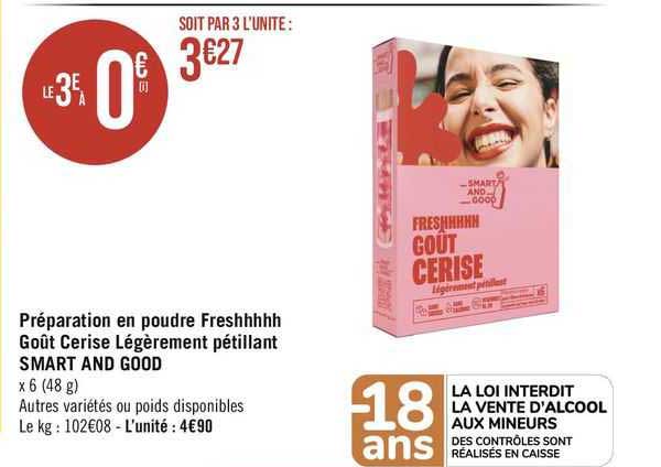 préparation en poudre freshhhhh goût cerise légèrement pétillant smart and good