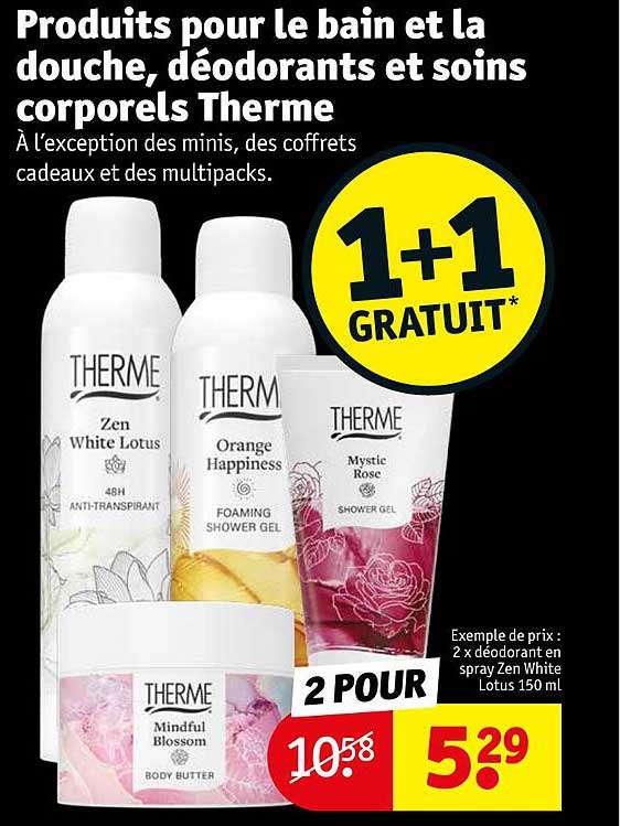 produits pour le bain et la douche, déodorants et soins corporels therme