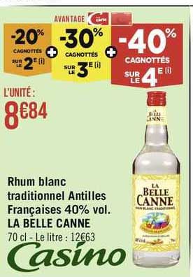 rhum blanc traditionnel antilles françaises 40% vol. la belle canne