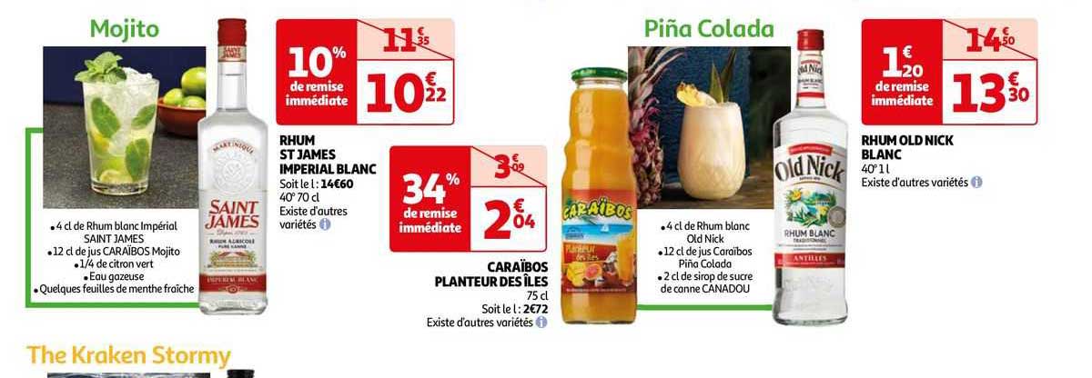 rhum st james impérial blanc, caraïbos planteur des îles, rhum old nick blanc