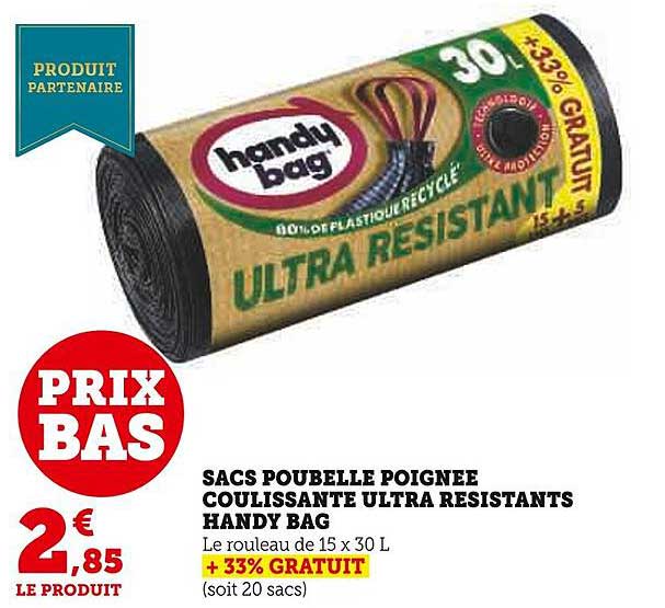 sacs poubelle poignée coulissante ultra résistants handy bag