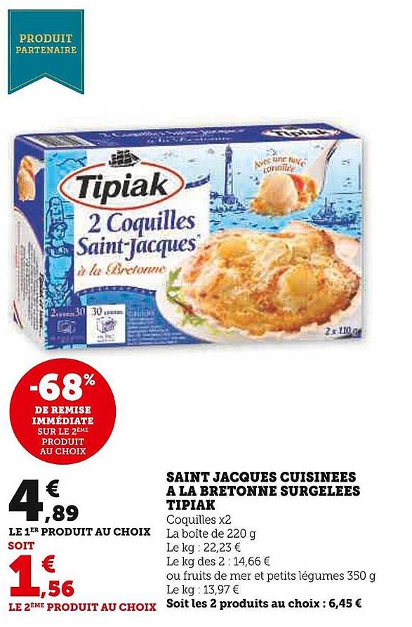 saint jacques cuisinées à la bretonne surgelées tipiak