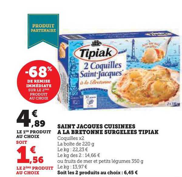 saint jacques cuisinées à la bretonne surgelées tipiak