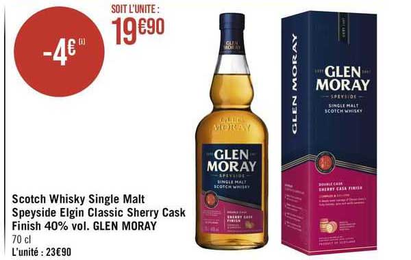 scotch whisky single malt speyside elgin classic sherry cask finish 40% vol. glen moray