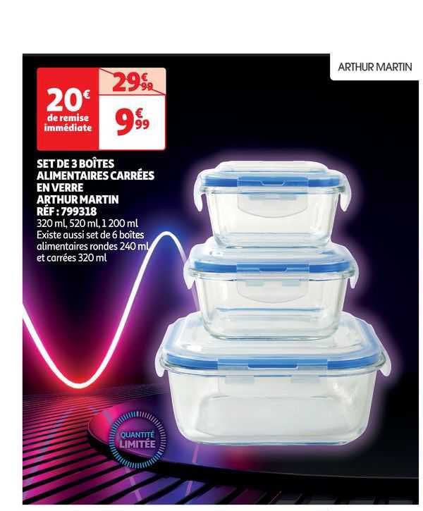 set de 3 boîtes alimentaires carrés en verre arthur martin réf/ 799318