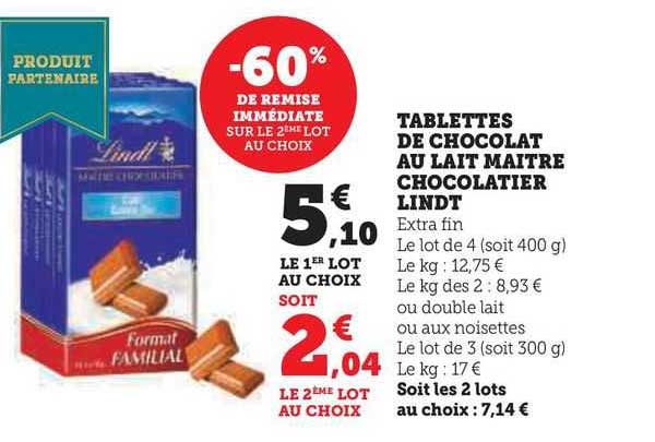 tablettes de chocolat au lait maître chocolatier lindt