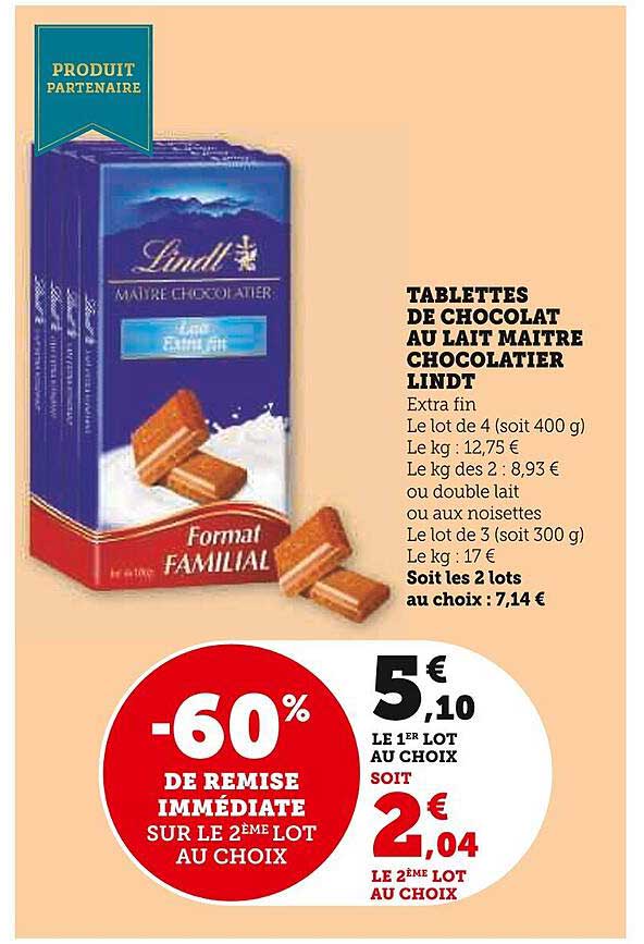 tablettes de chocolat au lait maître chocolatier lindt