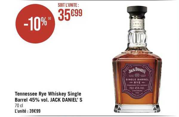 tennesse rye whiskey single barrel 45% vol. jack daniel's