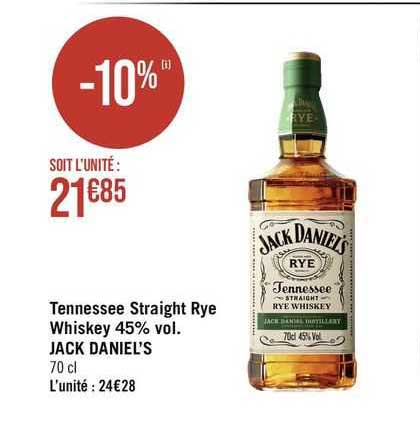 tennessee straight rye whiskey 45% vol. jack daniel's