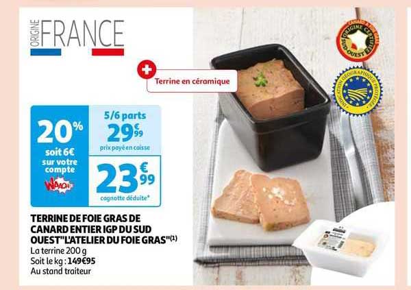 terrine de foie gras de canard entier igp du sud ouest "l'atelier du foie gras"