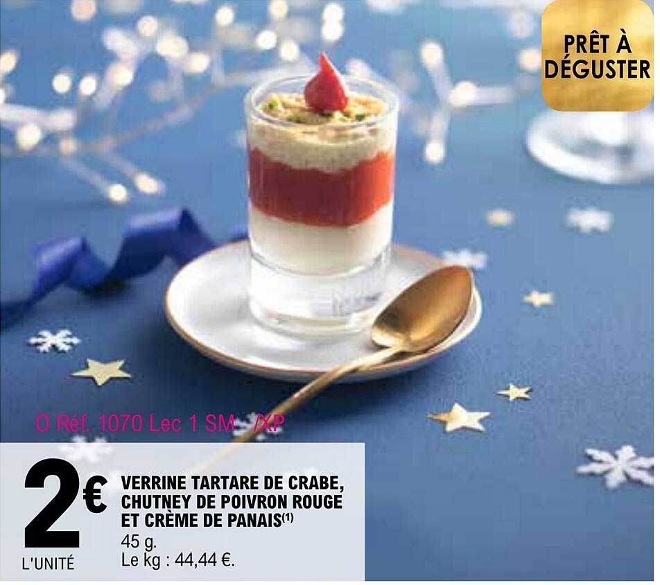 verrine tartare de crabe, chutney de poivron rouge et crème de panais