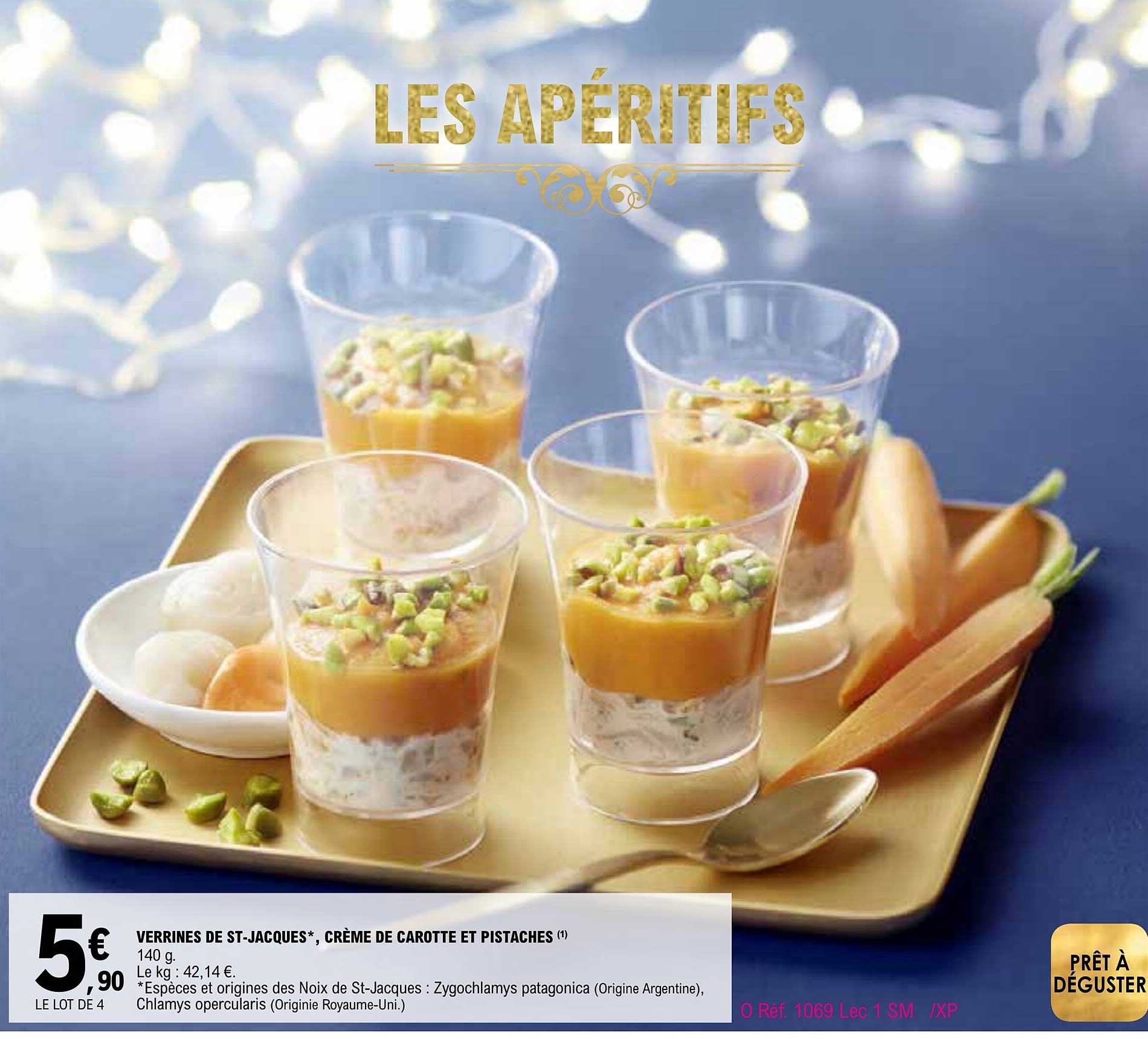 verrines de st-jacques, crème de carotte et pistaches