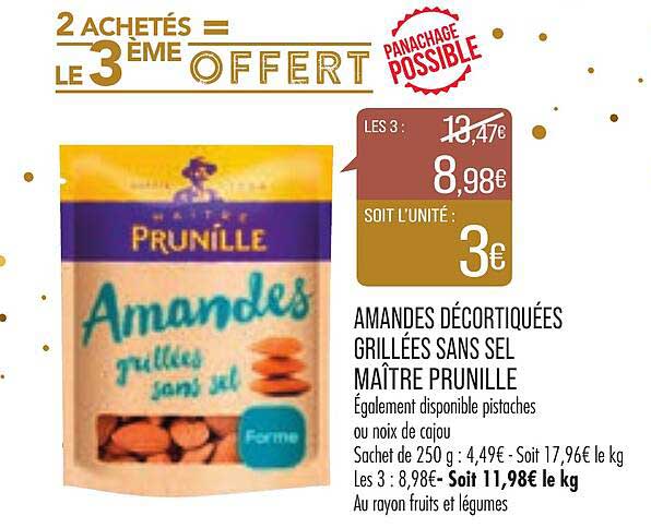 amandes décortiquées grillées sans sel maître prunille