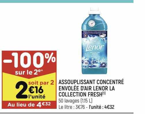 assouplissant concentré envolée d'air lenor la collection fresh
