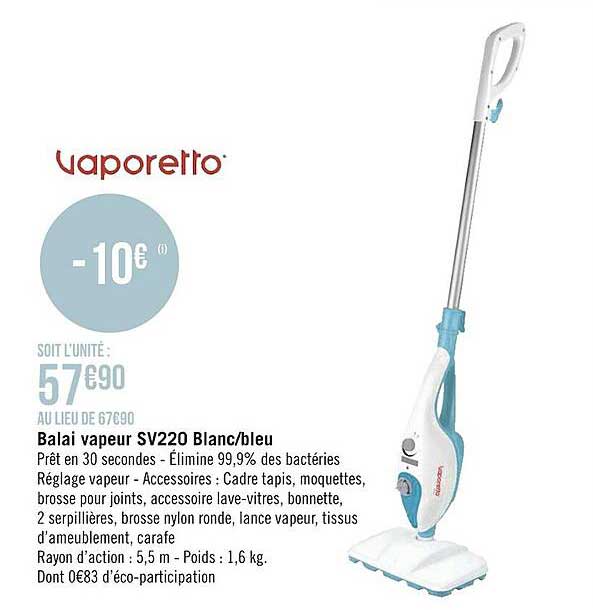 balai vapeur sv220 blanc-bleu vaporetto