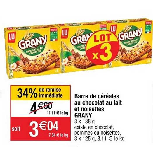 Barre De Céréales Au Chocolat Au Lait Et Noisettes Grany