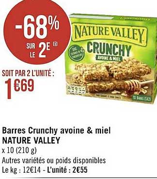 barres crunchy avoine & miel nature valley