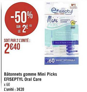 bâtonnets gomme mini picks efiseptyl oral care