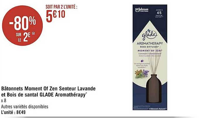 bâtonnets moment of zen senteur lavande et bois de santal glaze aromathérapy