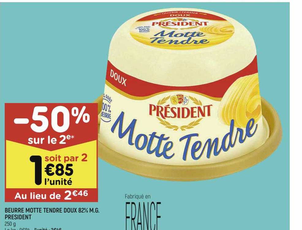 beurre motte tendre doux 82% m.g. président