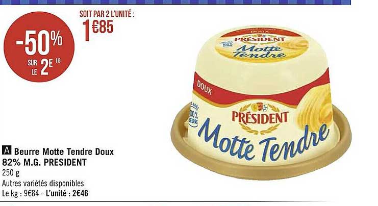beurre motte tendre doux 82% m.g. président