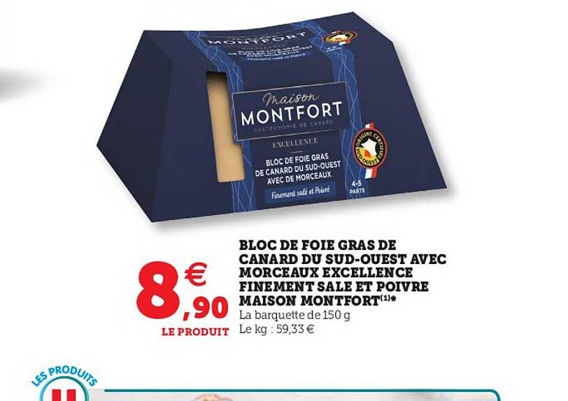bloc de foie gras de canard du sud-ouest ave morceaux excellence finement salé et poivre maison montfort