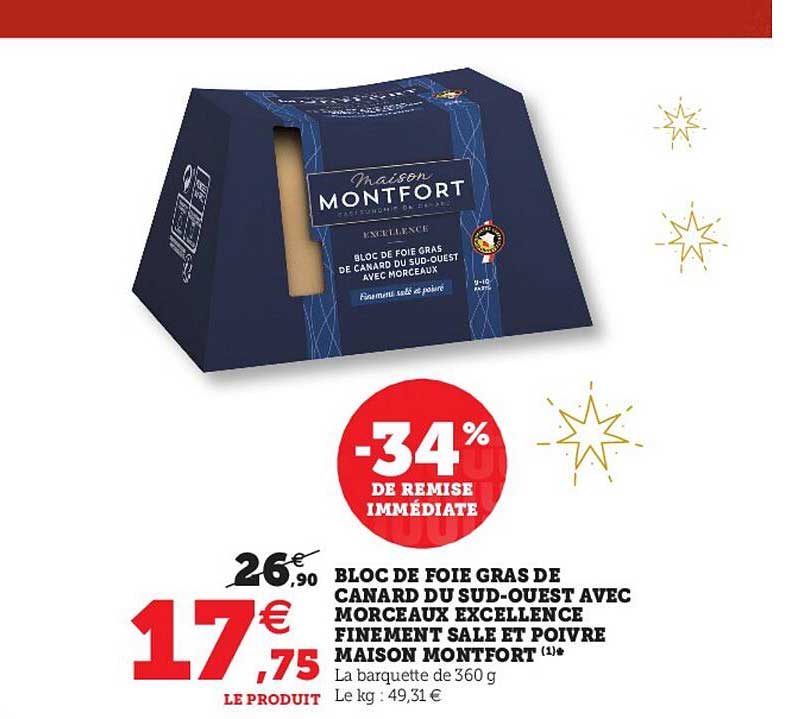 bloc de foie gras de canard du sud-ouest avec morceaux excellence finement salé et poivre maison montfort