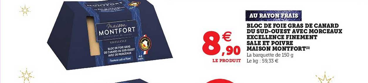 bloc de foie gras de canard du sud-ouest avec morceaux excellence finement salé et poivré maison montfort