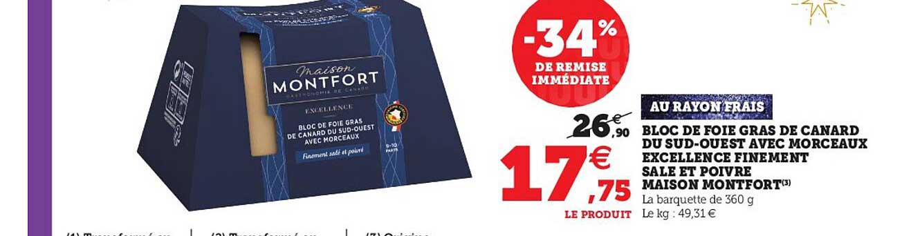 bloc de foie gras de canard du sud-ouest avec morceaux excellence finement salé et poivré maison montfort