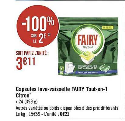 capsules lave-vaisselle fairy tout-en-1 citron