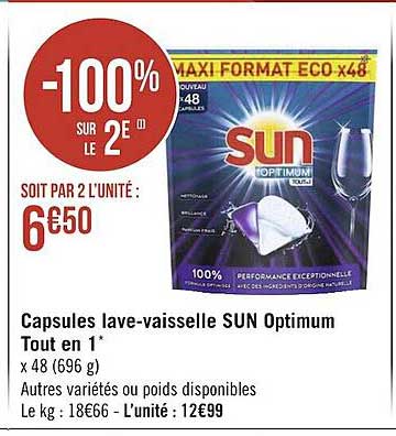 capsules lave-vaisselle sun optimum tout en 1