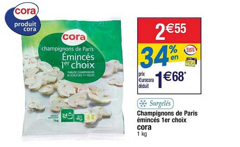 champignons de paris émincés 1er choix cora