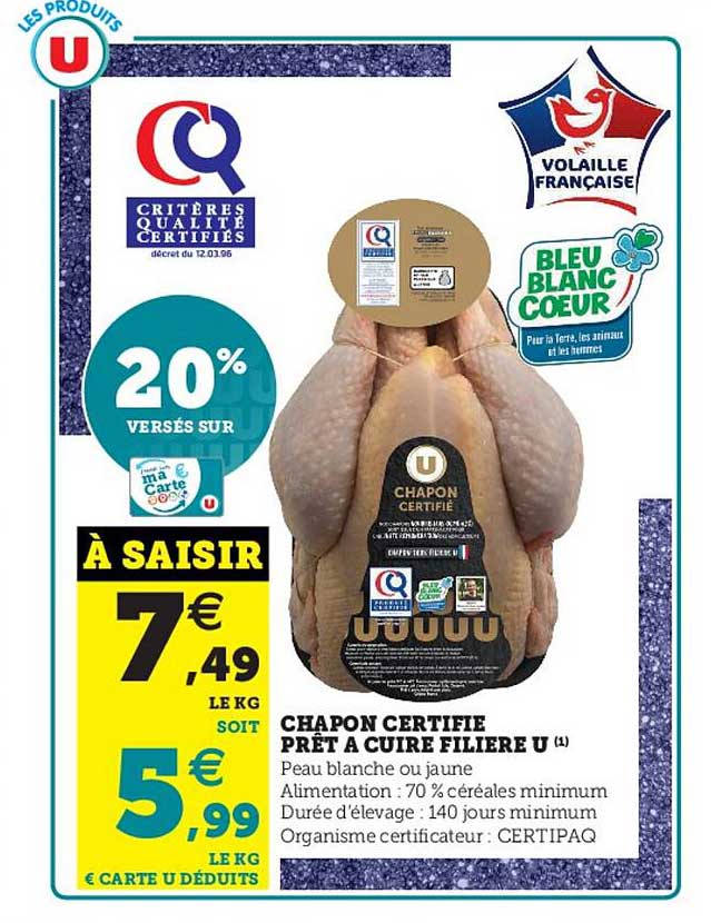 chapon certifié prêt à cuire filière u