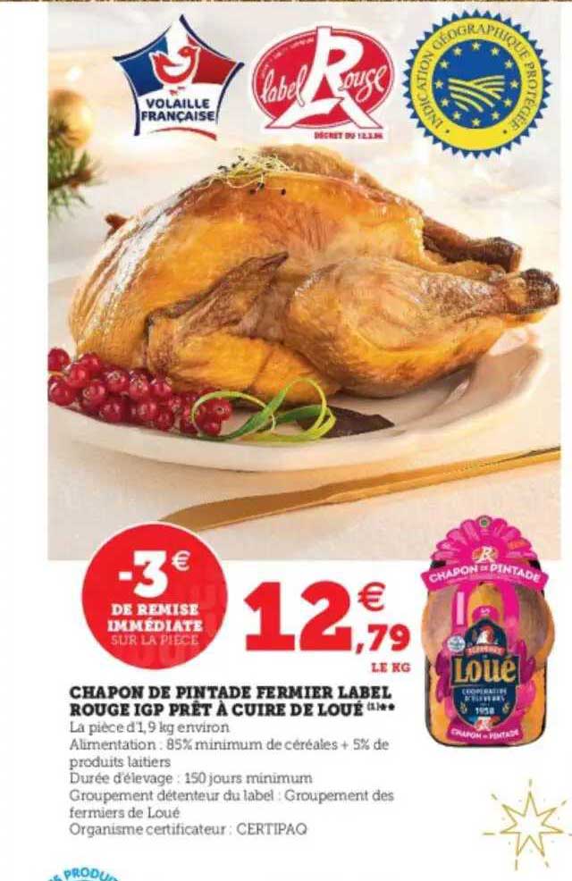 chapon de pintade fermier label rouge igp prêt à cuire de loué
