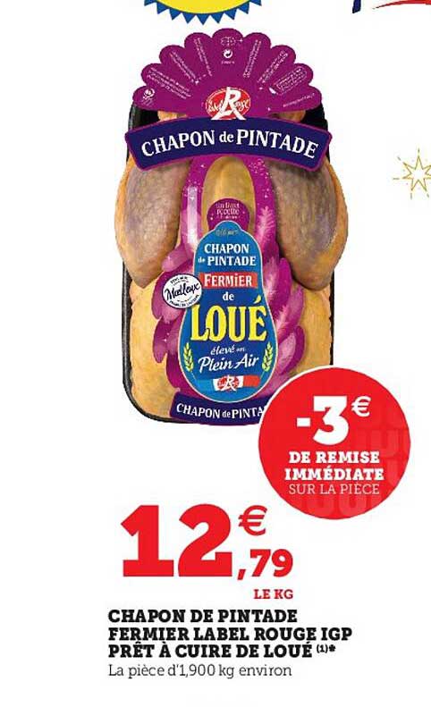 chapon de pintade fermier label rouge igp prêt à cuire de loué