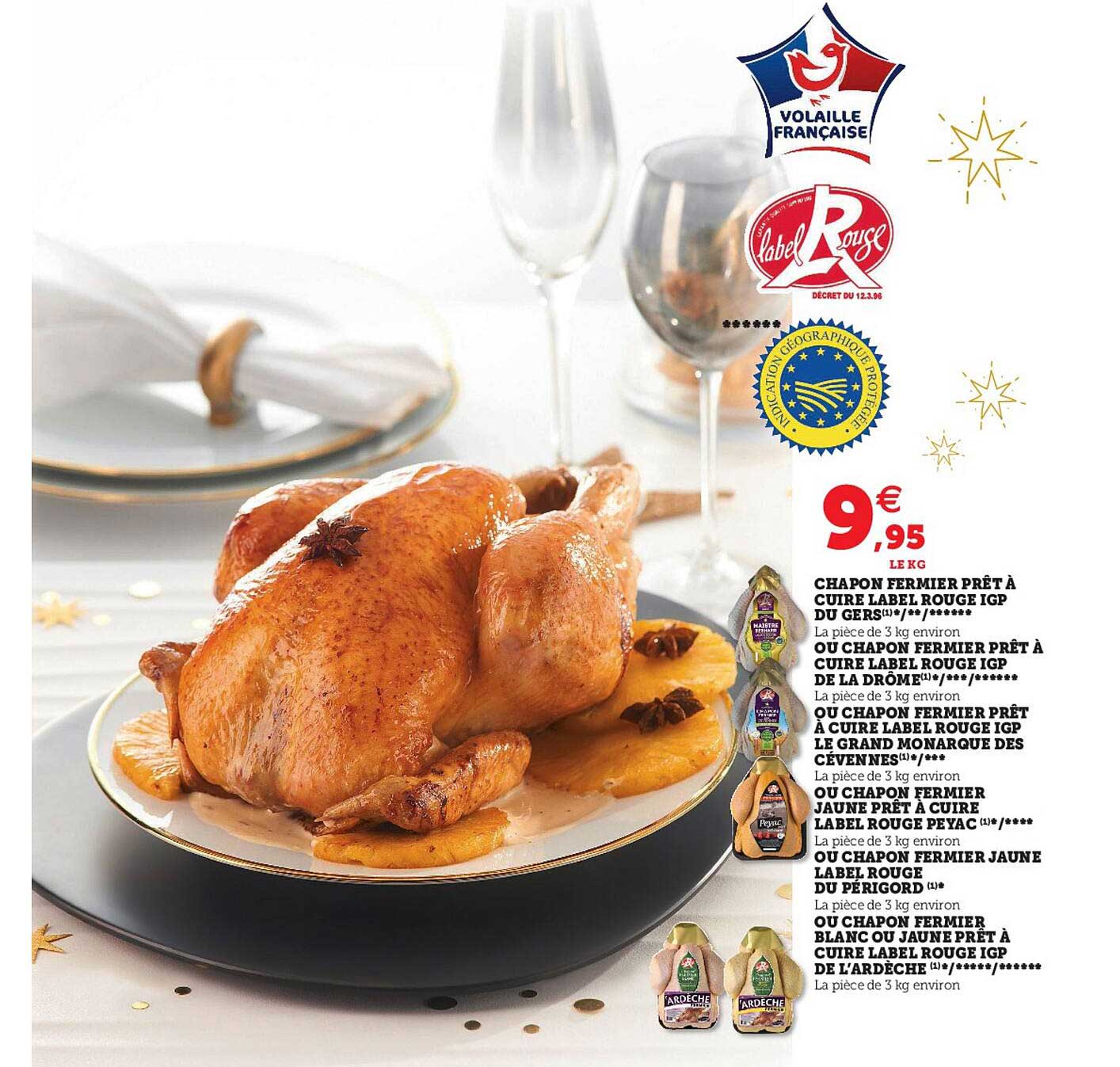 chapon fermier prêt à cuire label rouge igp du gers, ou chapon fermier prêt à cuire label rouge igp de la drôme, ou chapon fermier prêt à cuire label rouge igp le grand monarque des cevennes