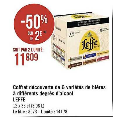 coffret découverte de 6 variétés de bières à différents degrés d'alcool leffe