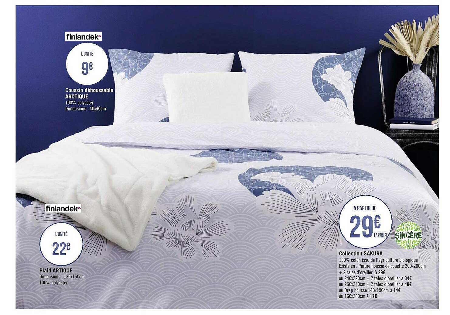 coussin déhoussable arctique finlandek^, plaid artique finlandek^, collection sakura sincère