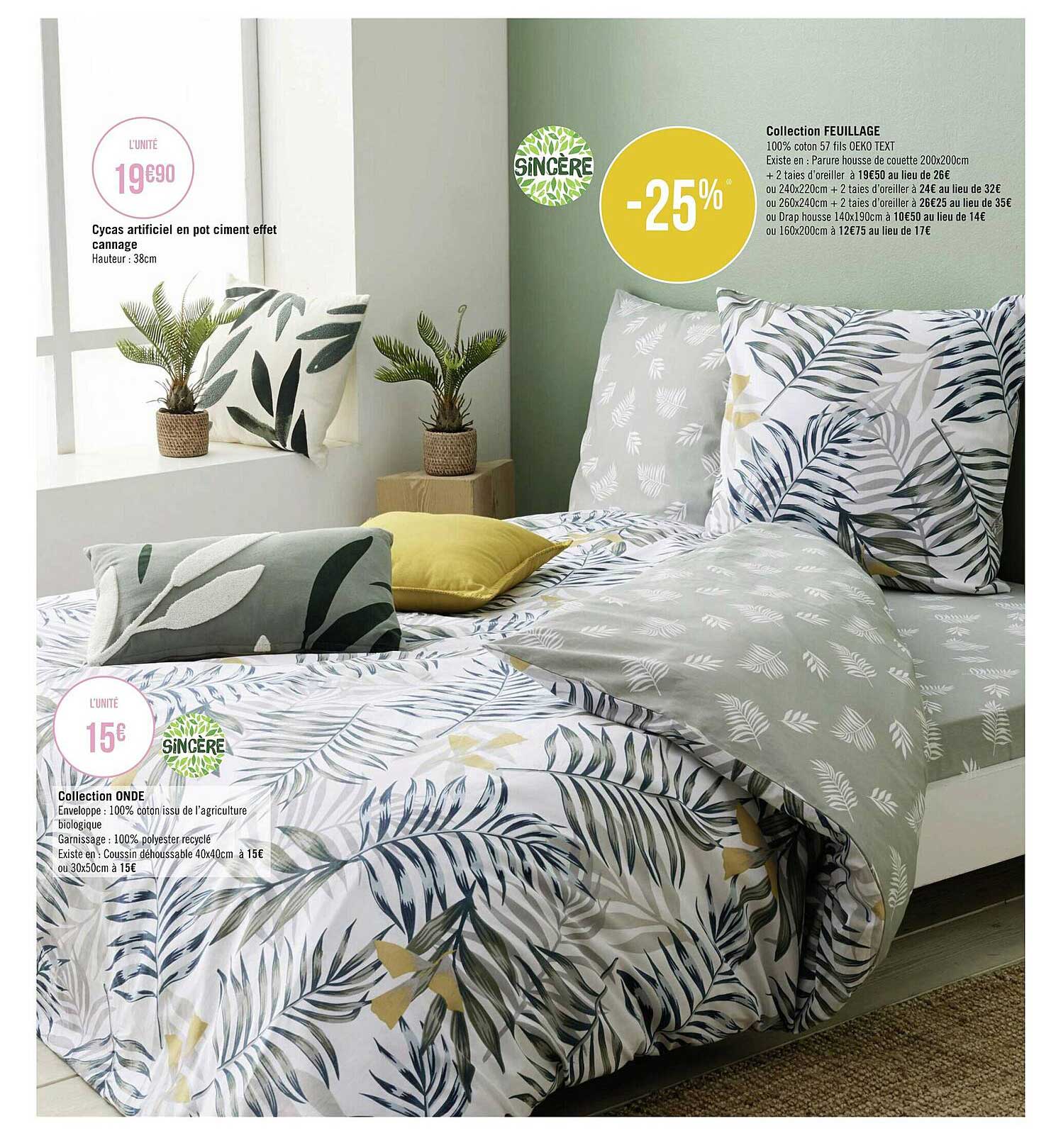 cycas artificiel en pot ciment effet cannage, collection feuillage sincère, collection onde sincère