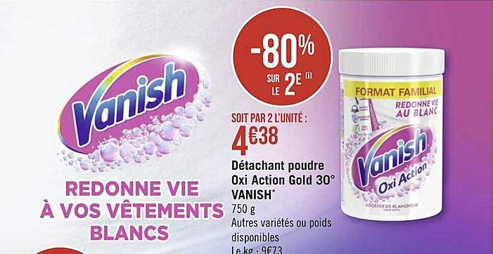 détachant poudre oxi action gold 30° vanish