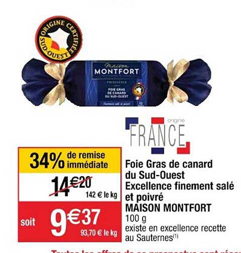 foie gras de canard du sud-ouest excellence finement salé et poivré maison montfort