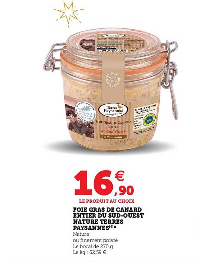 foie gras de canard entier du sud-ouest nature terres paysannes